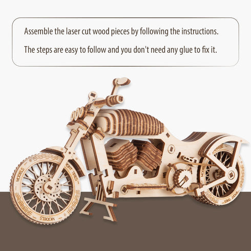 3D Wooden Puzzle, Motorcycle, DIY Model Kit